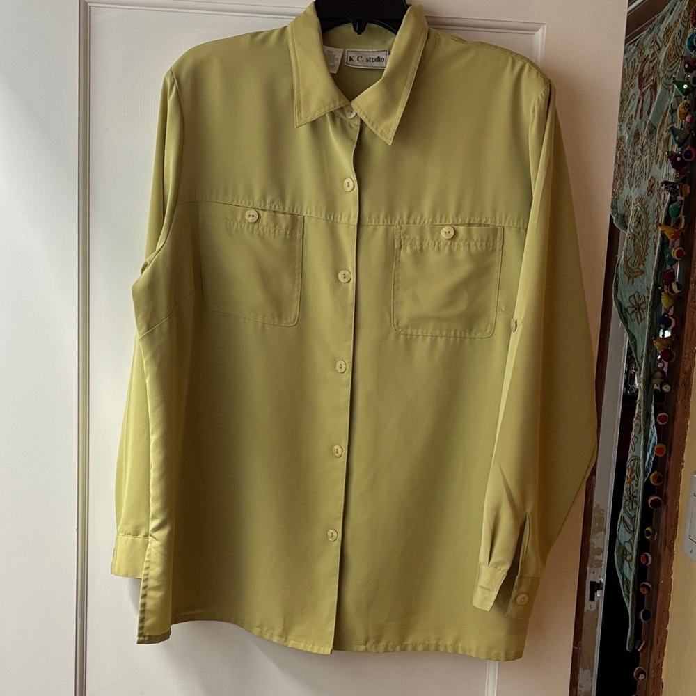 K. C. Studio Olive Green Button-Up Blouse